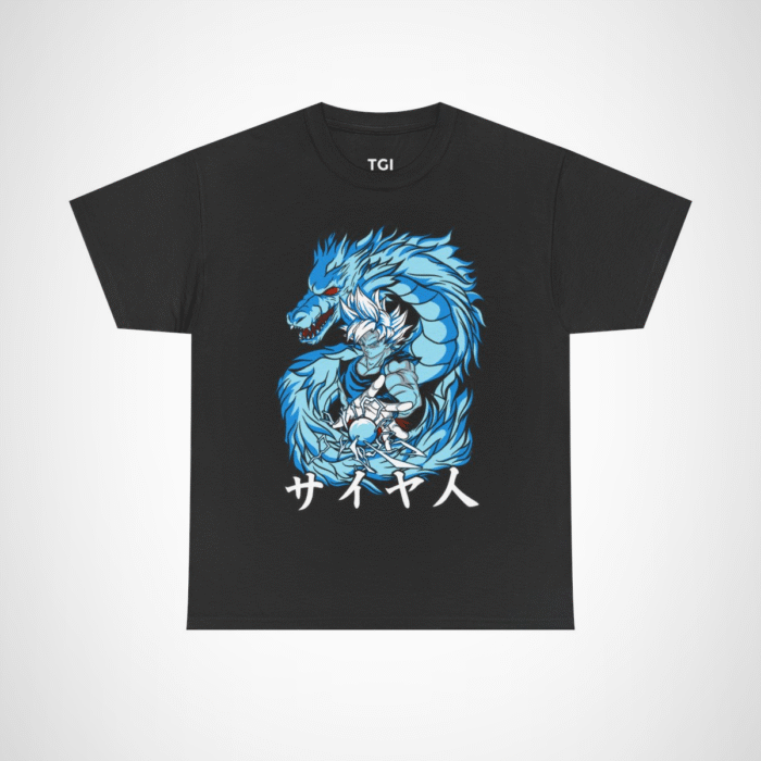 Epic Saiyan Dragon Power Graphic Tee for anime enthusiasts Black colour