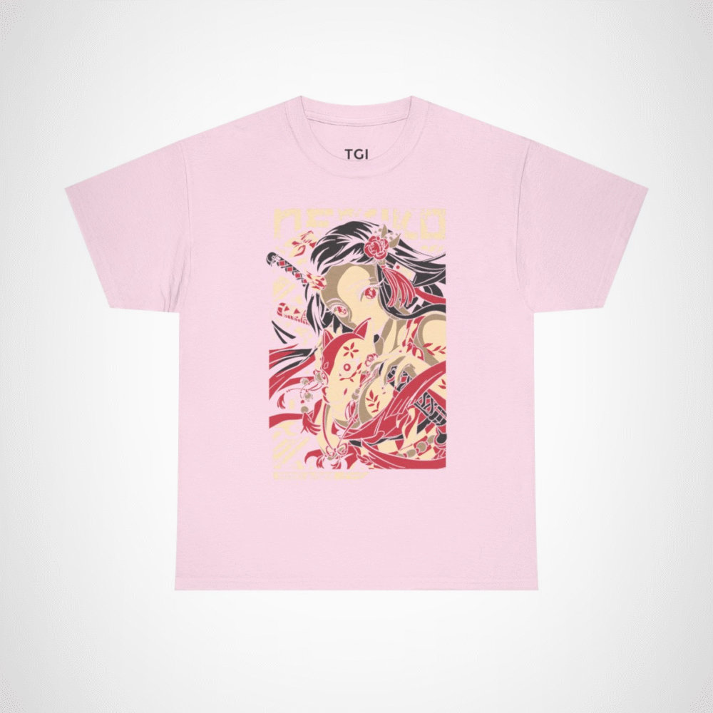 Nezuko t-shirt featuring stunning artwork from Demon Slayer Light Pink colour