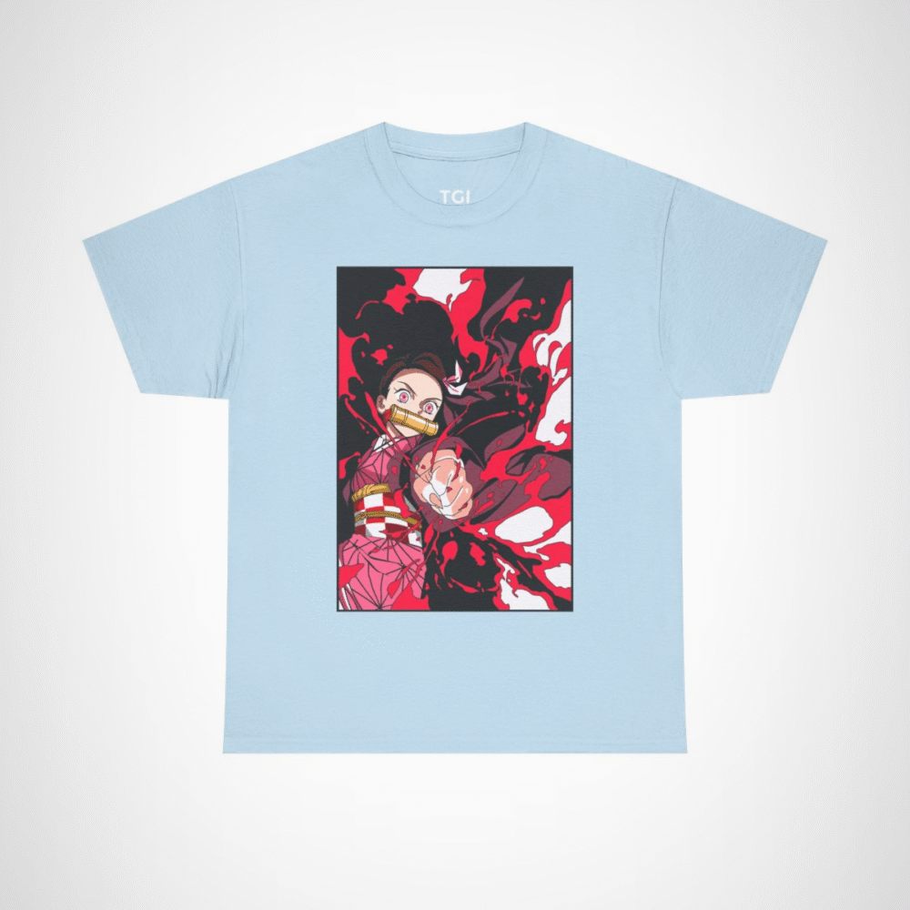 Demon Slayer inspired anime t-shirt featuring vibrant character design Light Blue colour
