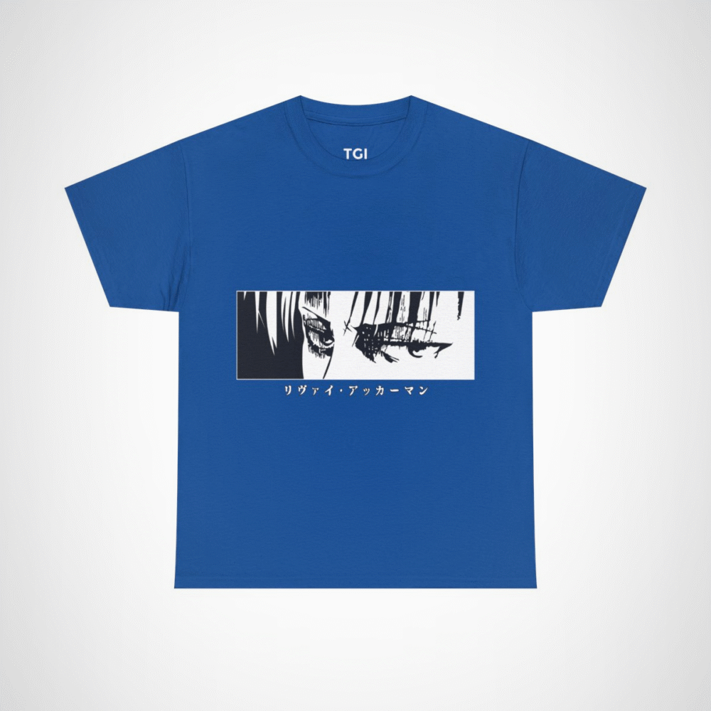 Graphic tee featuring Levi Ackerman's iconic eyes Royal colour