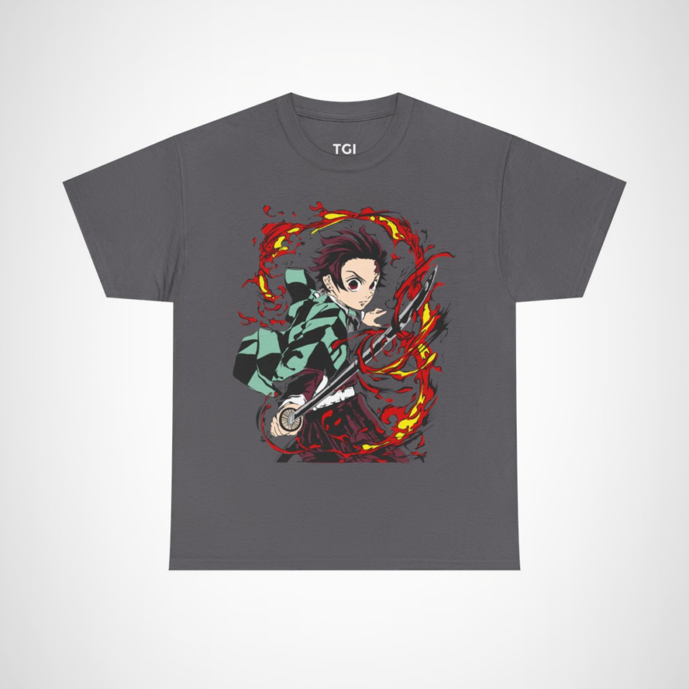 Fierce Samurai Warrior T-Shirt showcasing dynamic anime inspired design Charcoal colour