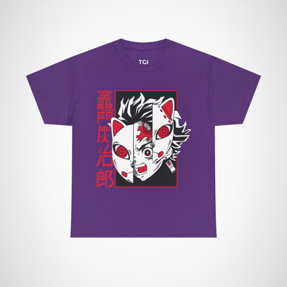Bold Oni Mask Tee featuring intricate Oni design Purple colour