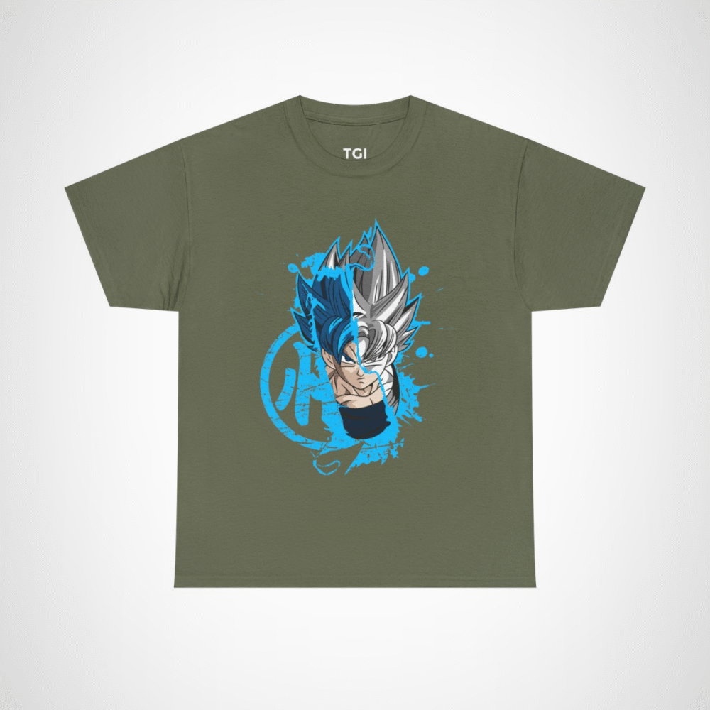 Ultra Instinct Fusion T-Shirt with Saiyan Showdown design Military Green colour