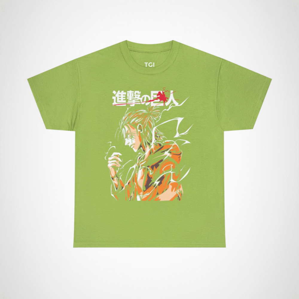 Attack on Titan inspired t-shirt featuring a titan slayer illustration Kiwi colour