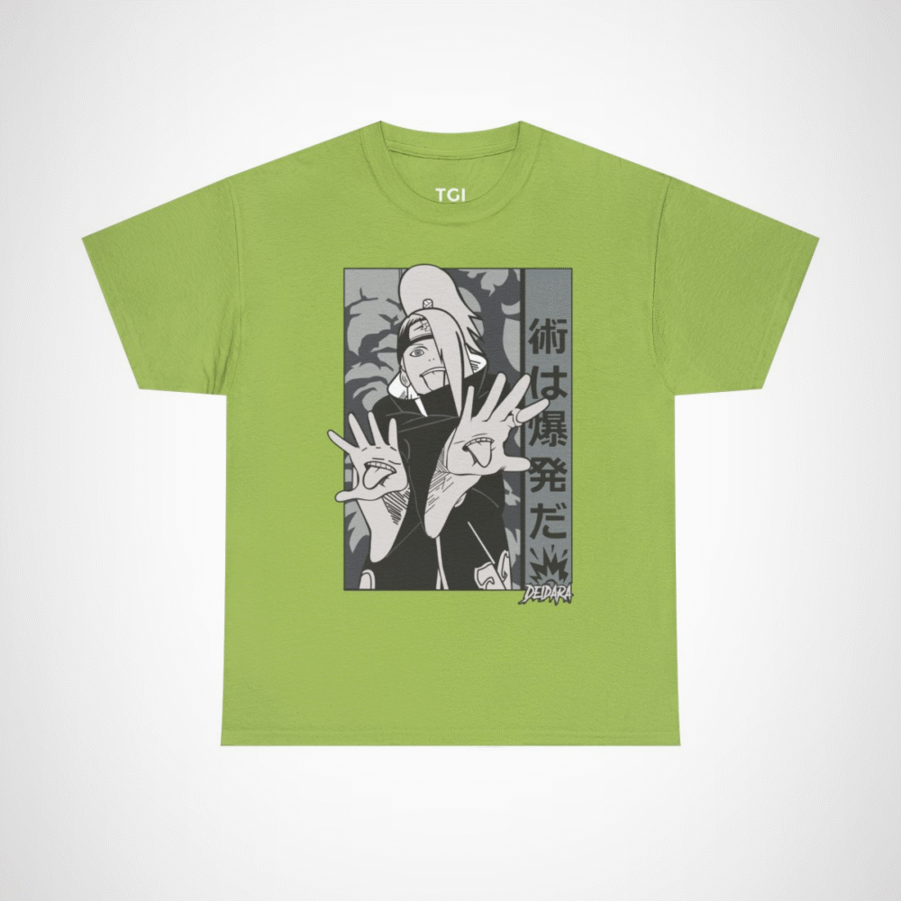 Deidara Expressionist Tee showcasing vibrant anime art and character pose Kiwi colour