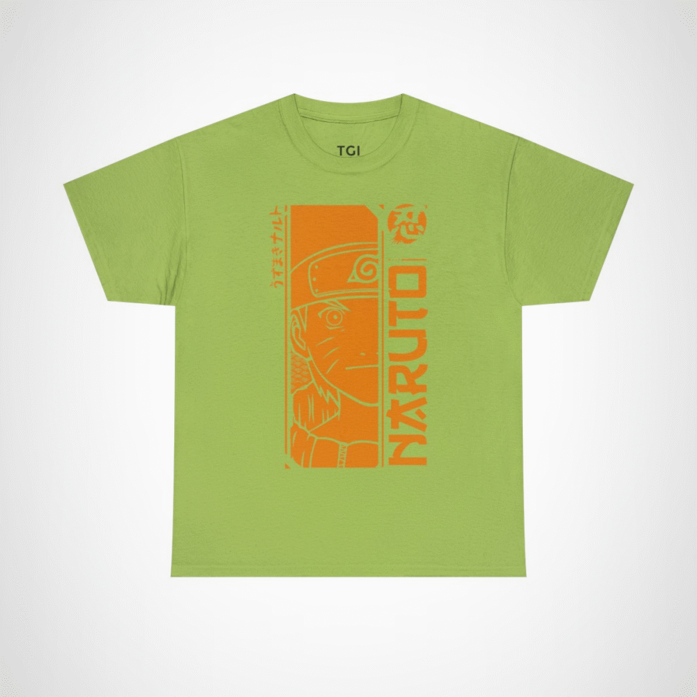 Naruto Uzumaki graphic t-shirt showcasing vibrant design for anime fans Kiwi colour