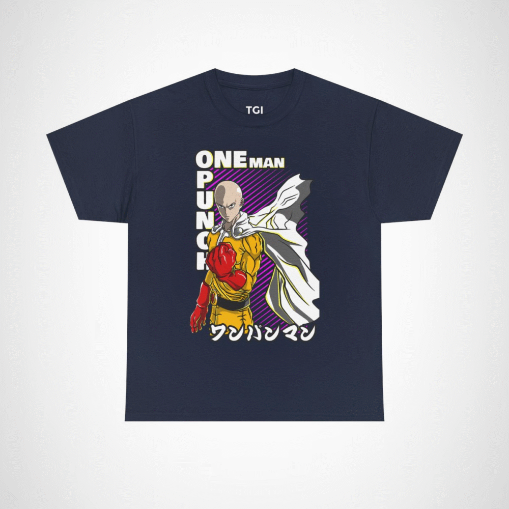 One Punch Man Saitama Epic Fight T-Shirt for anime fans Navy colour