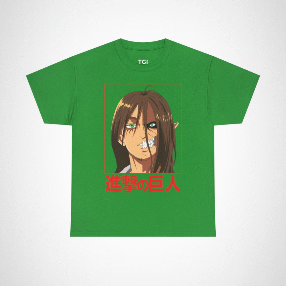 Fierce Titan Transformation Graphic Tee showcasing powerful anime character Irish Green colour