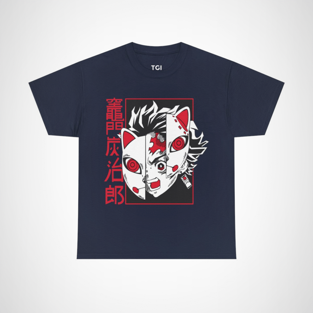 Bold Oni Mask Tee featuring intricate Oni design Navy colour