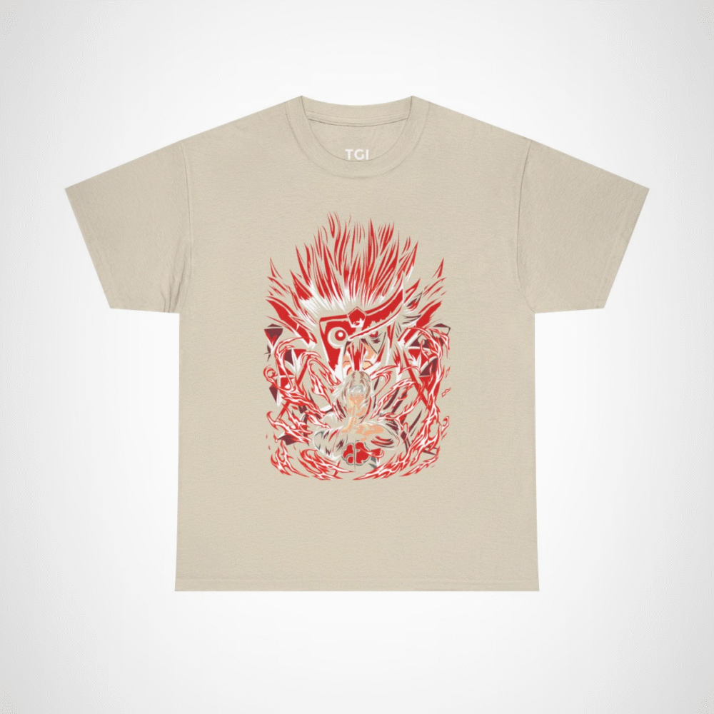 Epic Fire Ninja T-Shirt featuring a powerful ninja and fiery design Sand colour