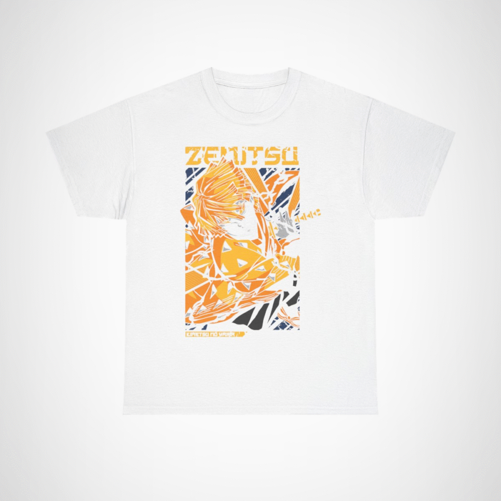 Vibrant Zenitsu Agatsuma T-Shirt featuring dynamic anime artwork White colour