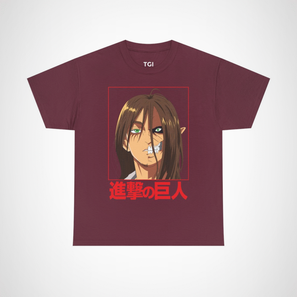 Fierce Titan Transformation Graphic Tee showcasing powerful anime character Maroon colour