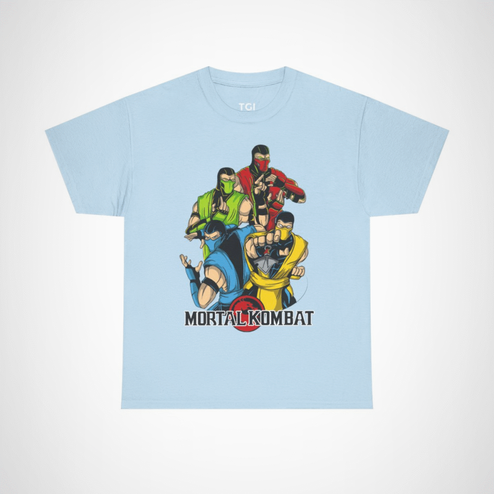 Epic Mortal Kombat Ninja Showdown T-Shirt featuring vibrant ninja design Light Blue colour