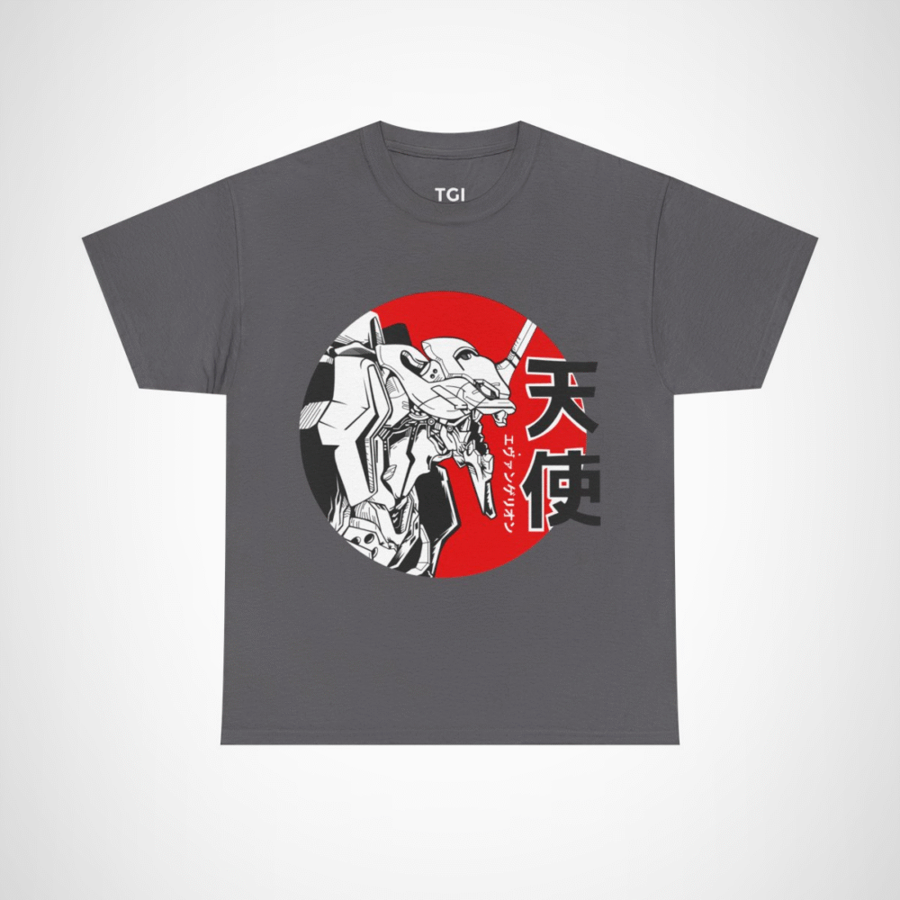 Epic Evangelion Mecha T-Shirt featuring stunning robot illustration Charcoal colour