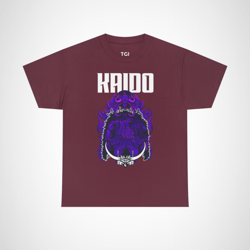 Epic Kaido T-Shirt featuring Beast King design for anime fans Maroon colour