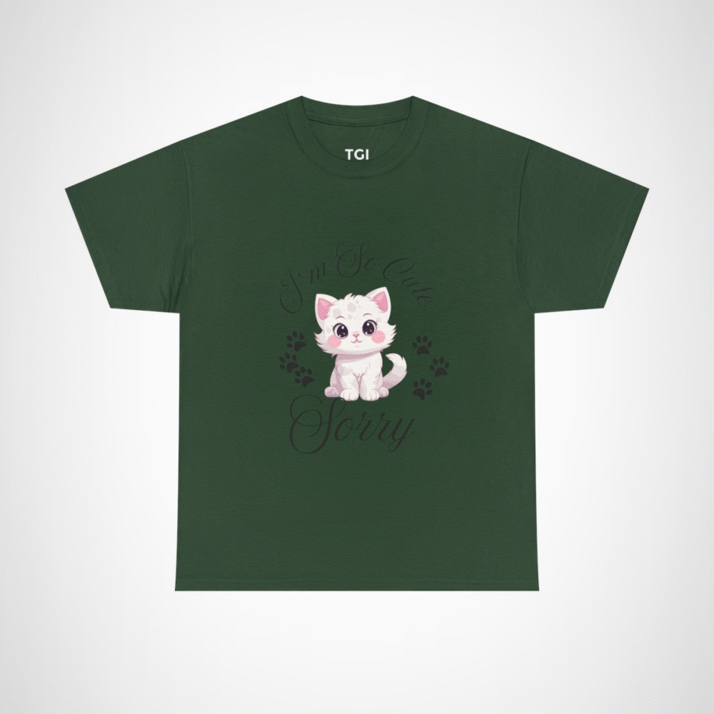 Charming graphic tee featuring an adorable white cat for cat lovers Forest Green colour