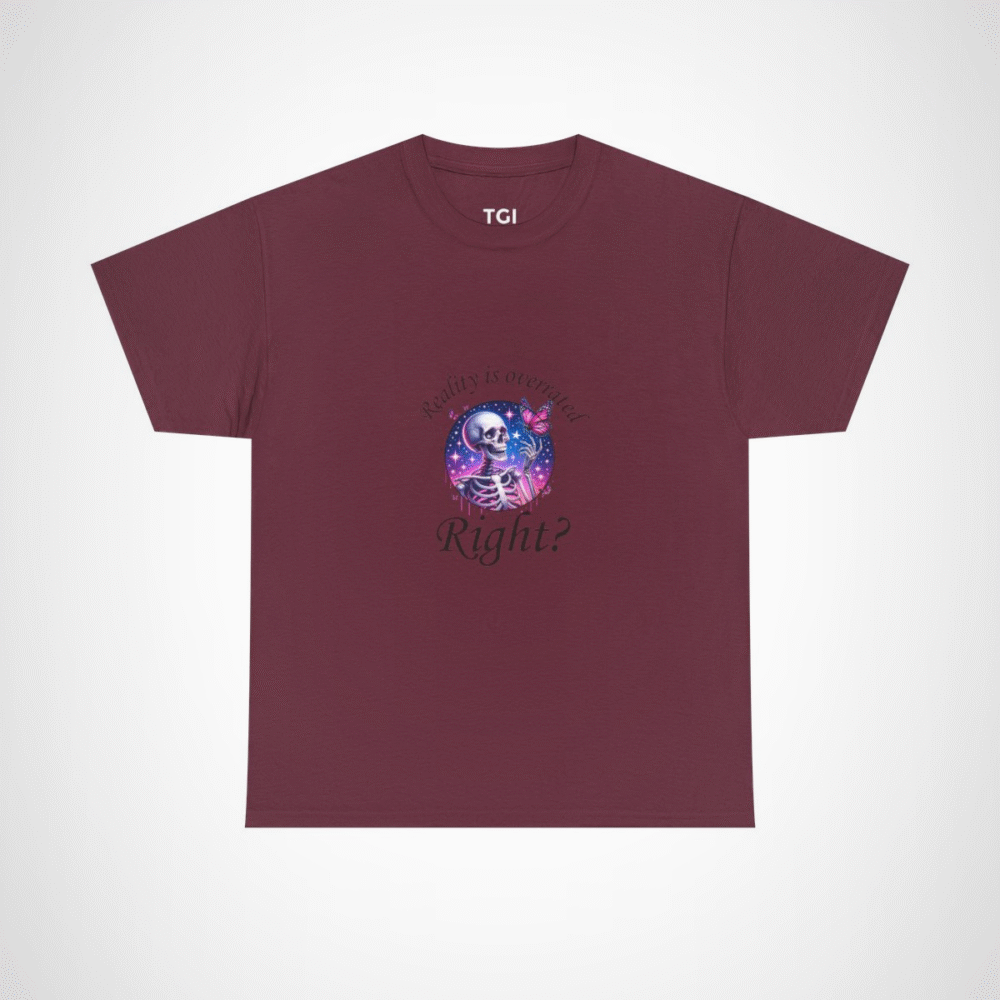 Cosmic Skeleton and Butterfly T-Shirt featuring unique art design Maroon colour