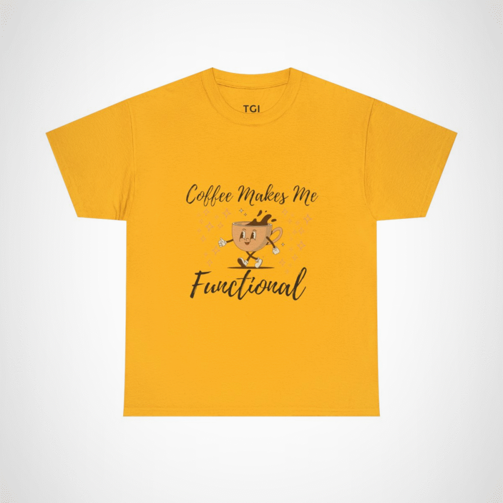 Cute running coffee cup t-shirt for coffee lovers Gold colour