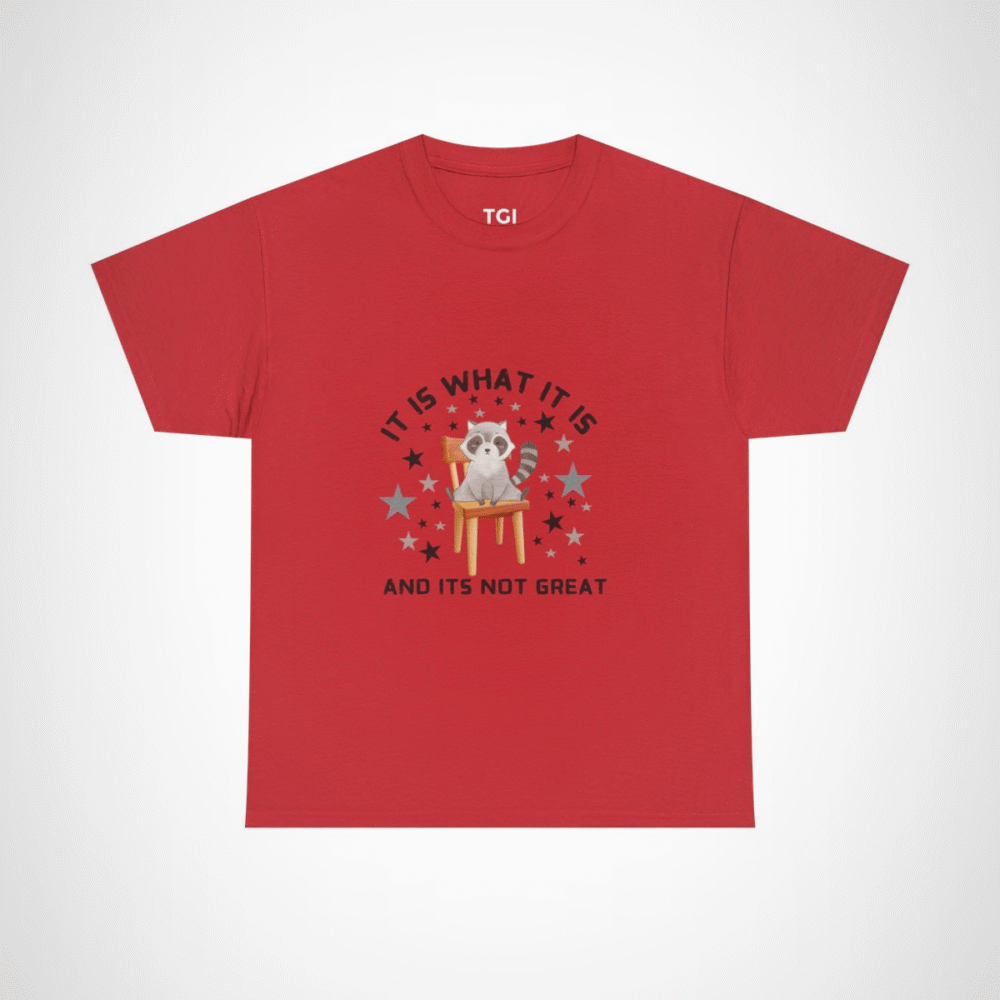 Cute raccoon t-shirt with whimsical design for animal lovers Red colour