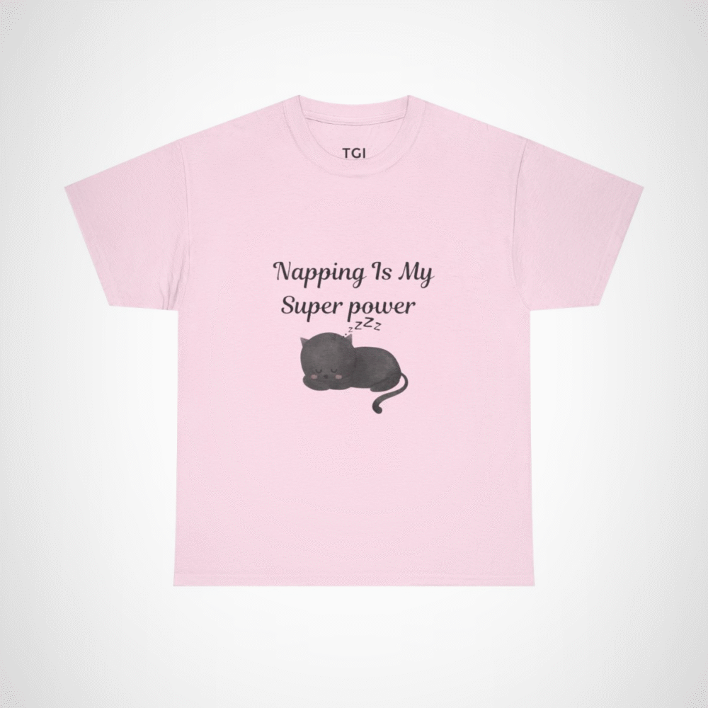 Illustration of a sleeping black cat on a t-shirt for cat lovers Light Pink colour
