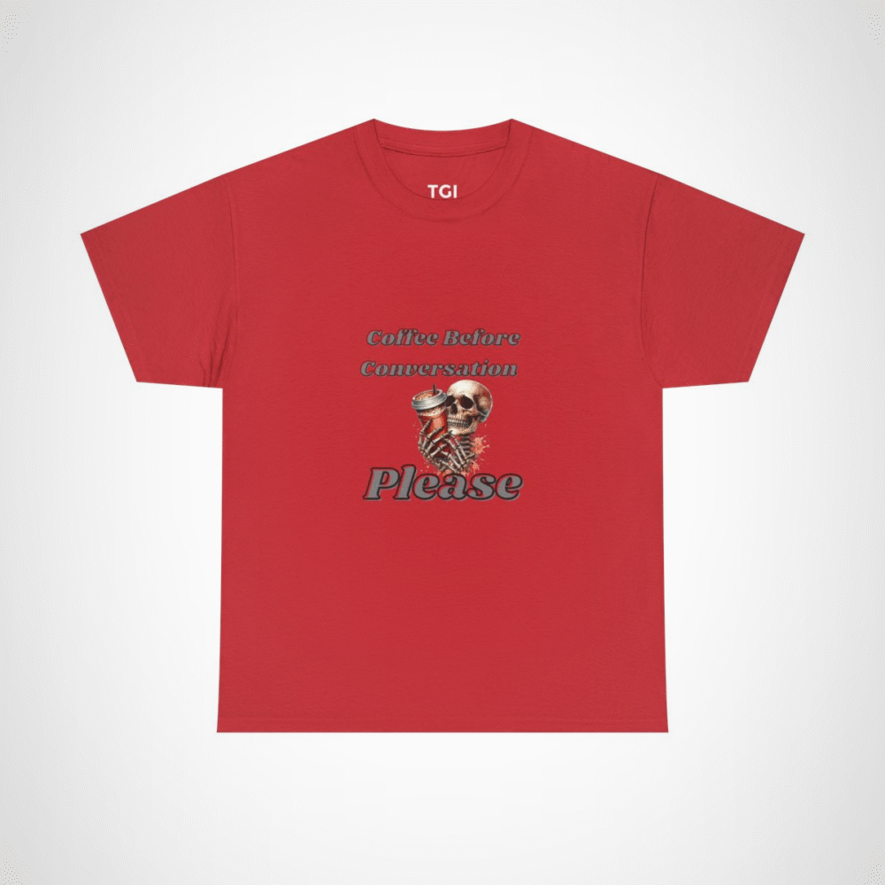 Skull design holding a coffee cup on a t-shirt for coffee lovers Red colour