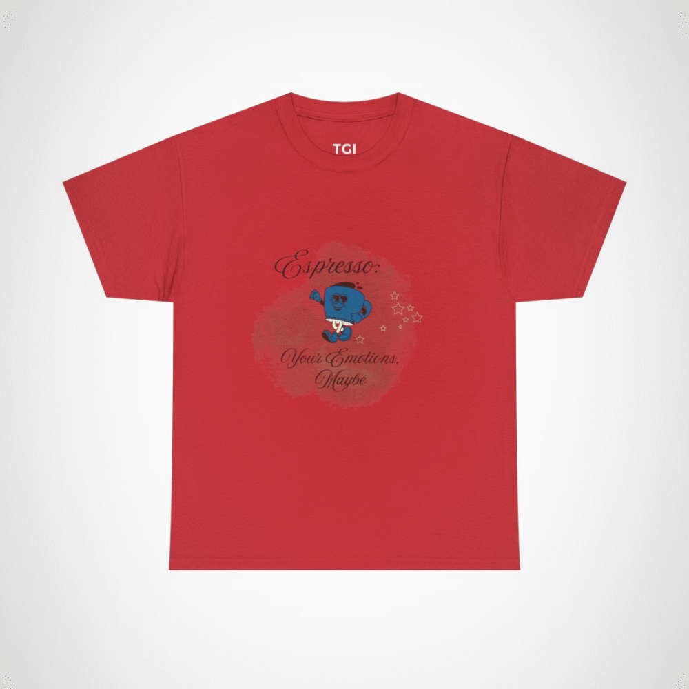 Cartoon coffee cup design on a t-shirt for coffee lovers Red colour