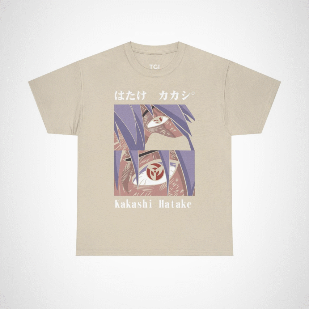Kakashi Hatake graphic t-shirt featuring iconic character design Sand colour
