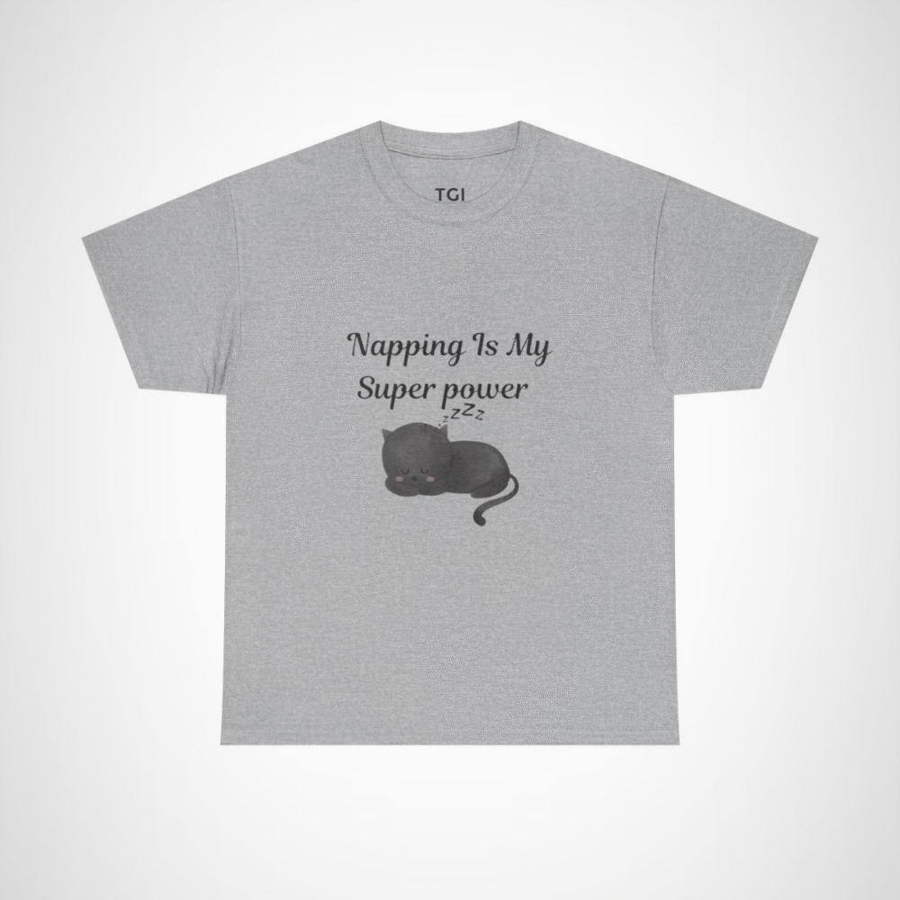Illustration of a sleeping black cat on a t-shirt for cat lovers Sport Grey colour