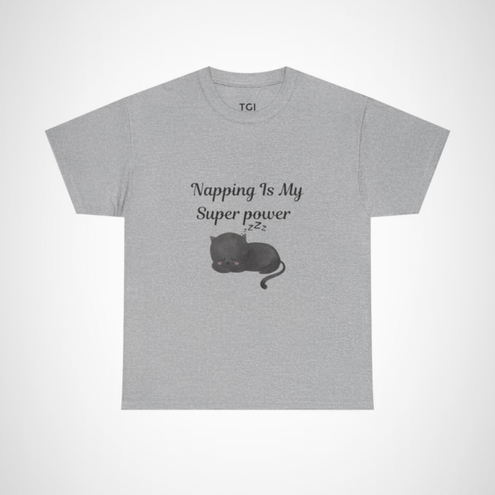 Illustration of a sleeping black cat on a t-shirt for cat lovers Sport Grey colour