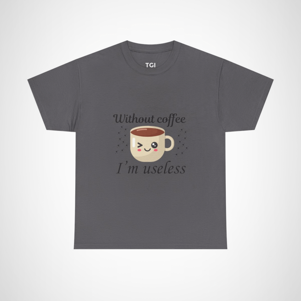 Winking coffee cup design on a soft t-shirt Charcoal colour