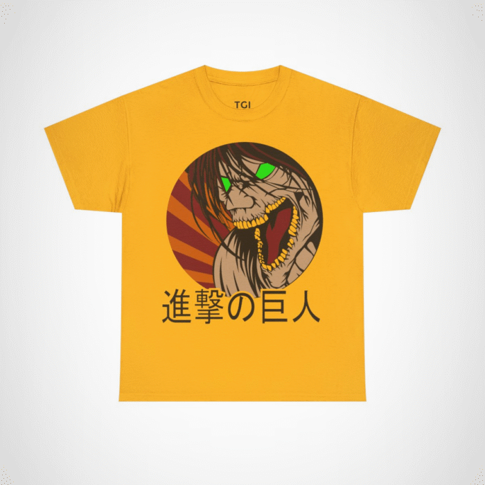 Screaming Monster Graphic Tee featuring vibrant design for horror fans Gold colour