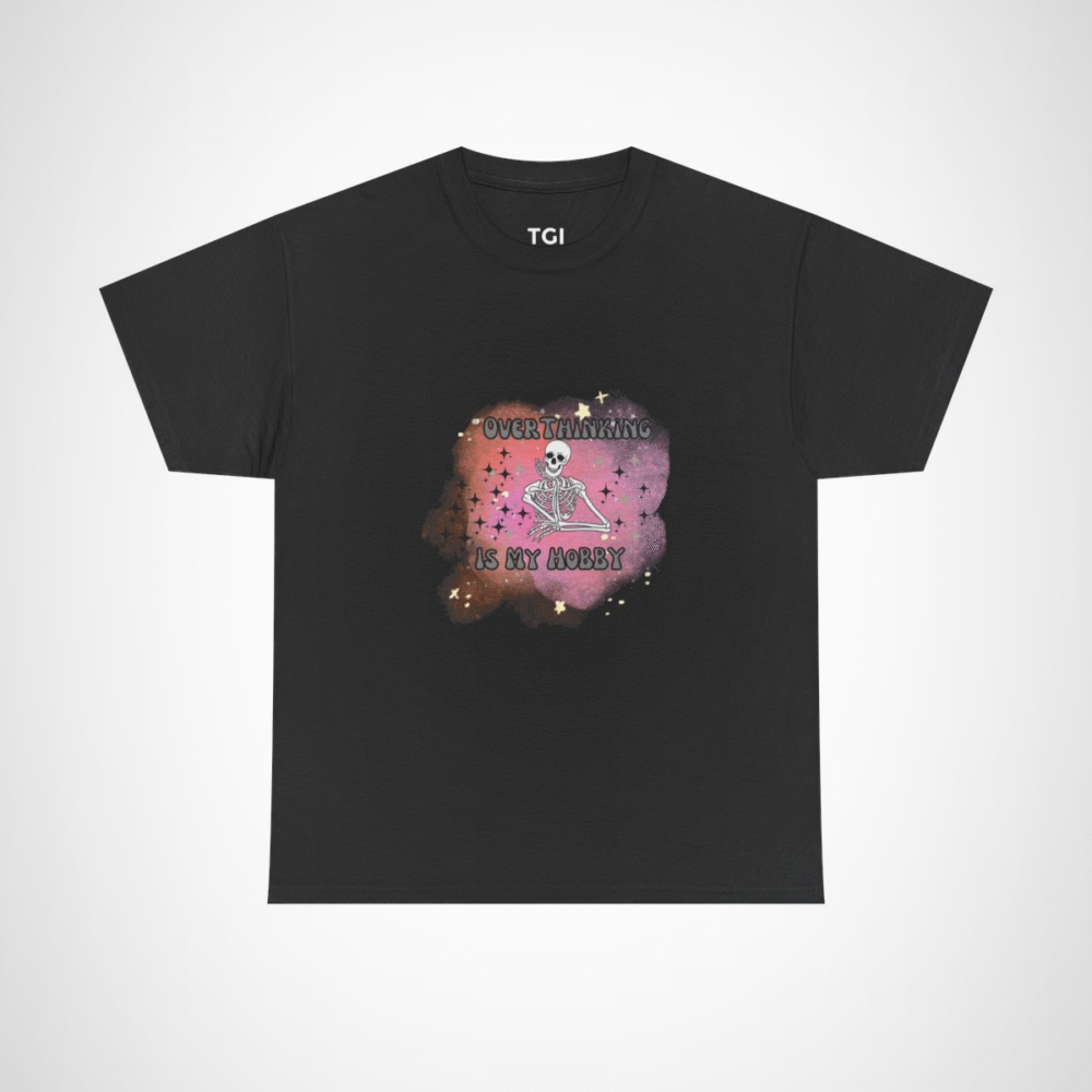 Funny 'Overthinking Is My Hobby' Skeleton T-Shirt for casual wear Black colour