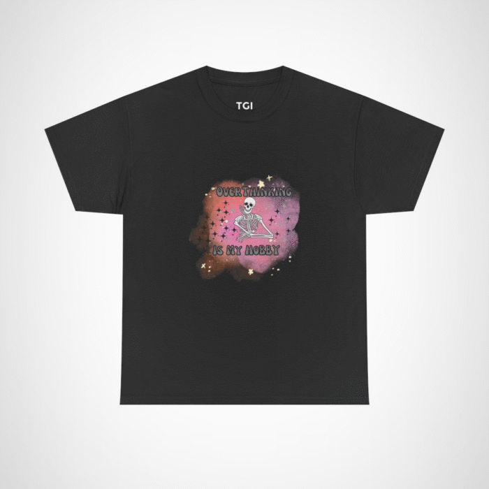 Funny 'Overthinking Is My Hobby' Skeleton T-Shirt for casual wear Black colour