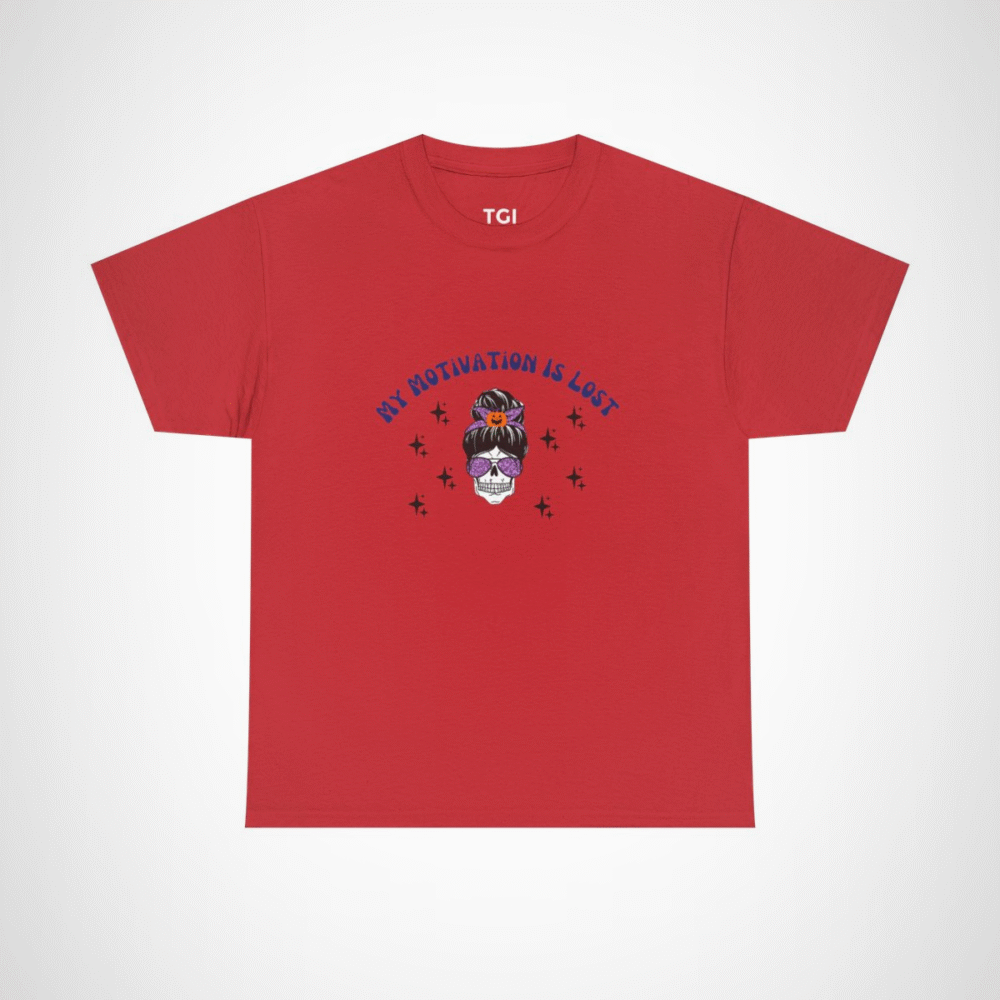Skull Princess T-Shirt with the phrase My Motivation is Lost Red colour
