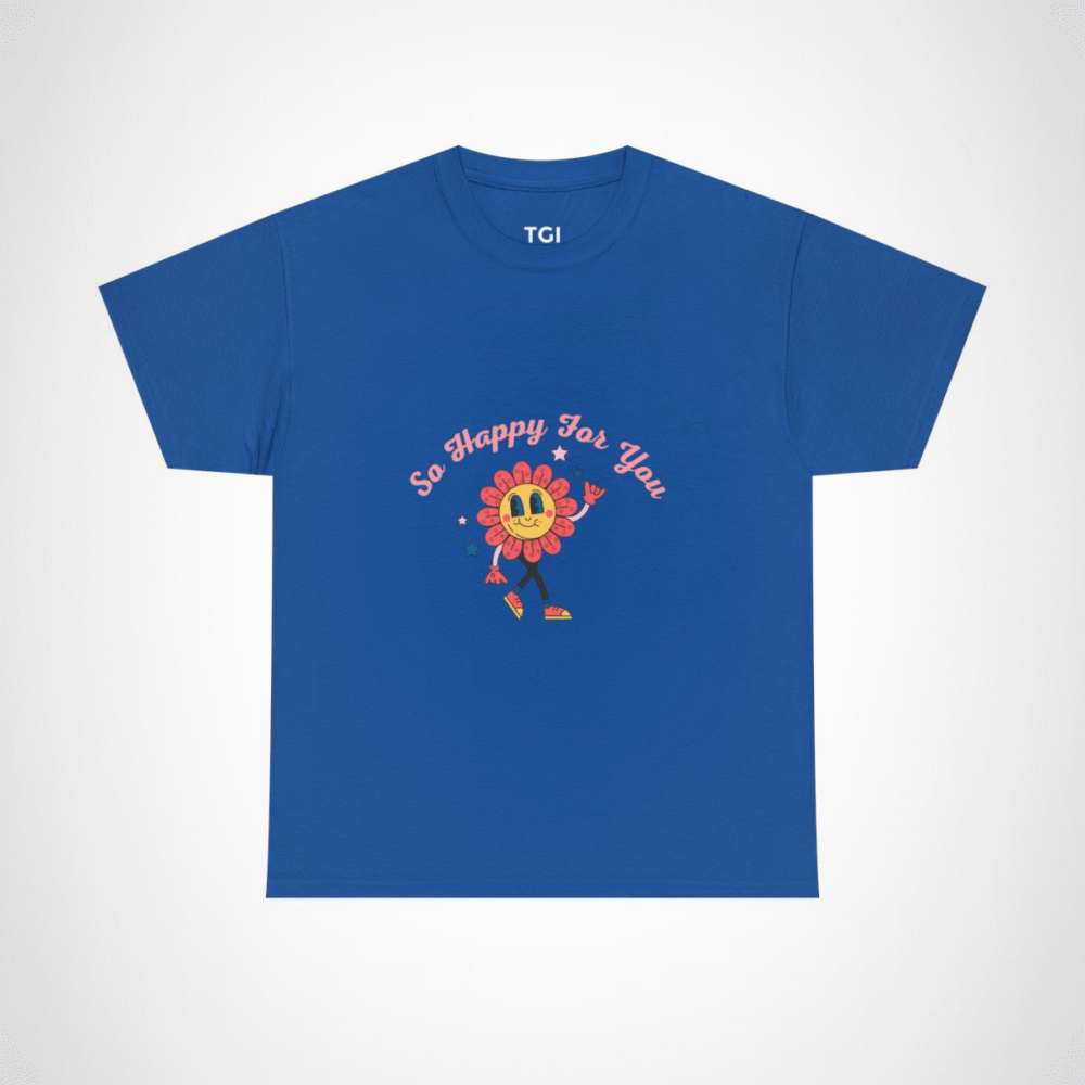 So Happy For You Flower Graphic Tee depicting a smiling flower design Royal colour
