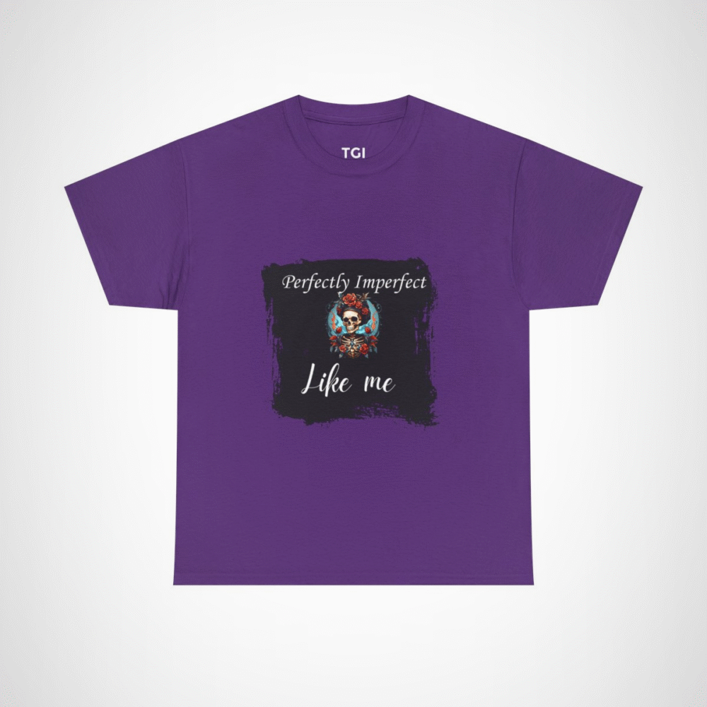 Perfectly Imperfect Skull T-Shirt featuring a skull adorned with roses Purple colour