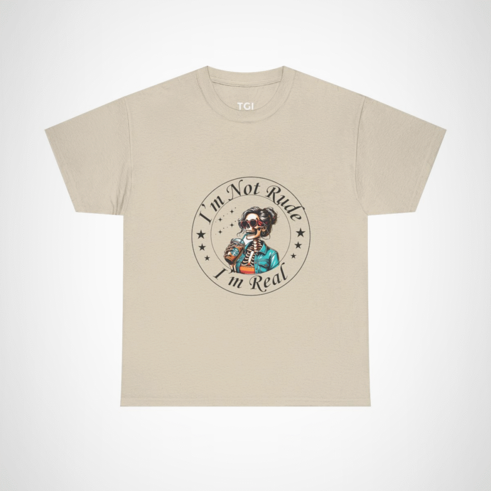 Chic skeleton t-shirt featuring skeleton with iced coffee Sand colour