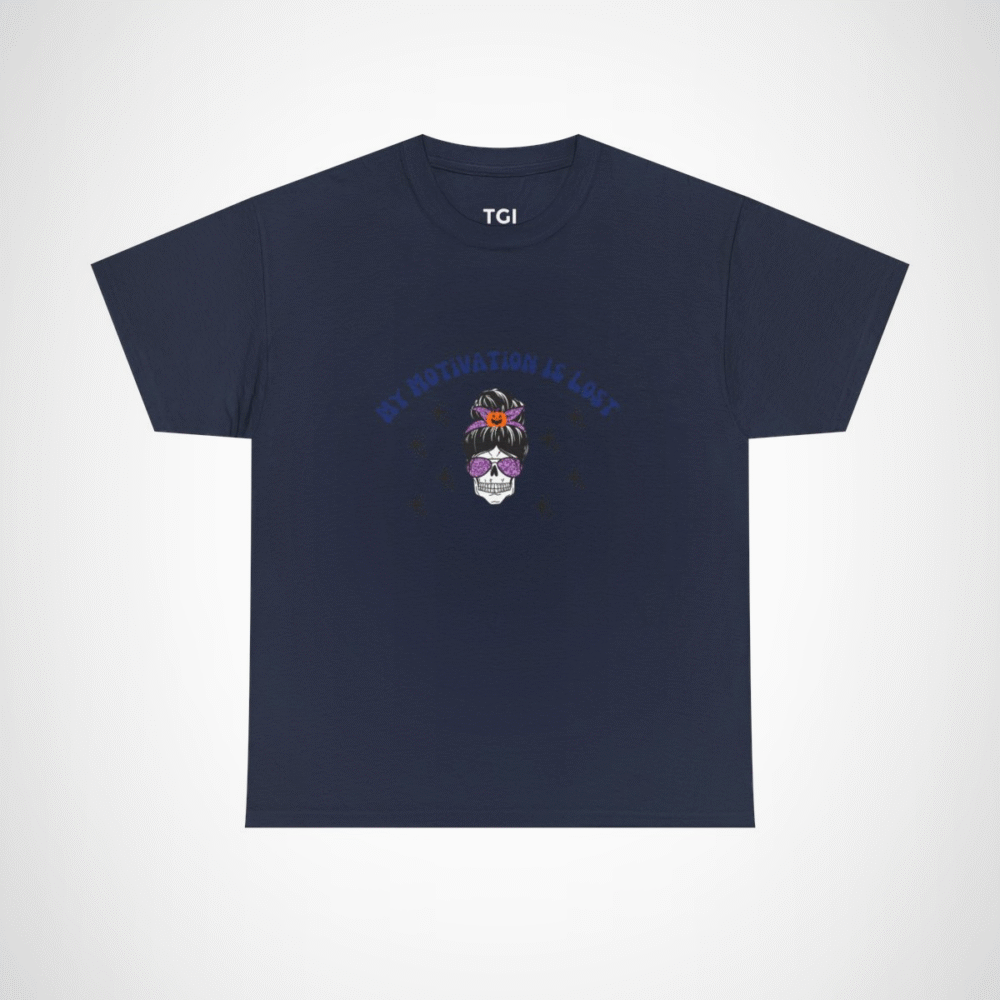 Skull Princess T-Shirt with the phrase My Motivation is Lost Navy colour