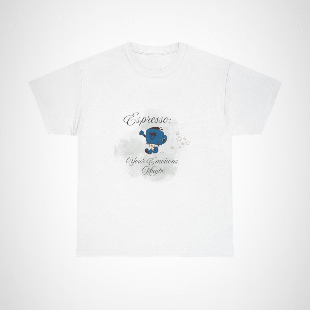 Cartoon coffee cup design on a t-shirt for coffee lovers White colour