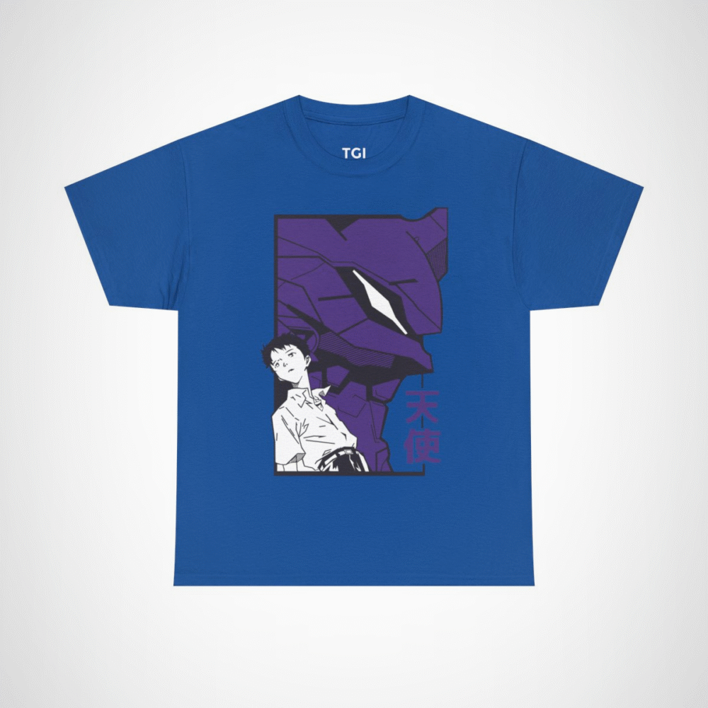 Shinji and Eva Unit-01 artwork on soft fabric t-shirt Royal colour