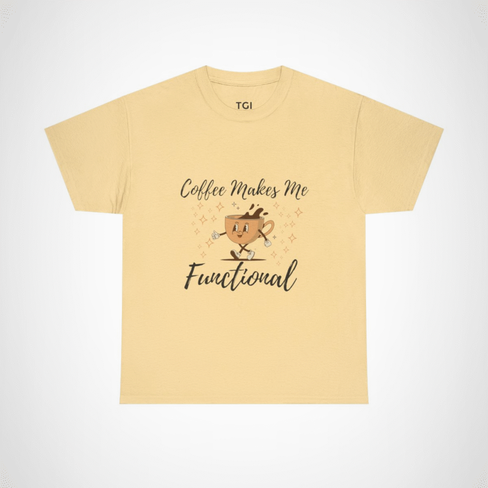Cute running coffee cup t-shirt for coffee lovers Yellow Haze colour