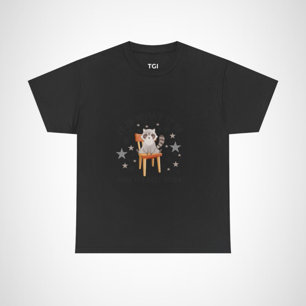 Cute raccoon t-shirt with whimsical design for animal lovers Black colour