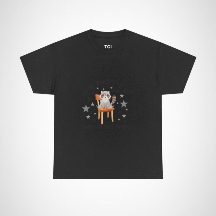 Cute raccoon t-shirt with whimsical design for animal lovers Black colour
