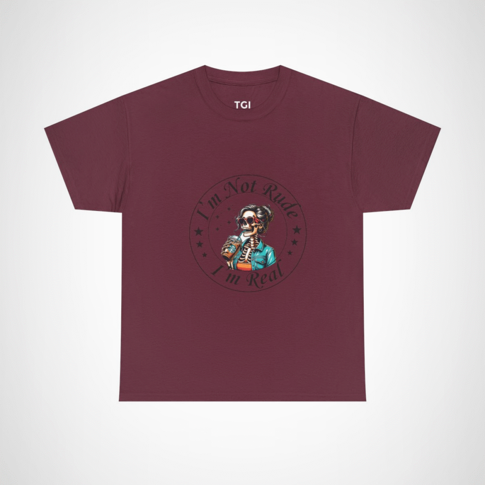 Chic skeleton t-shirt featuring skeleton with iced coffee Maroon colour