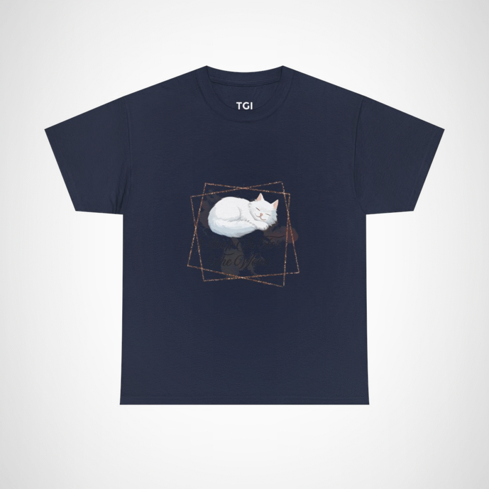 Cute cat sleeping on a t-shirt with the phrase 'Sleep Is For The Weak' for cat lovers Navy colour