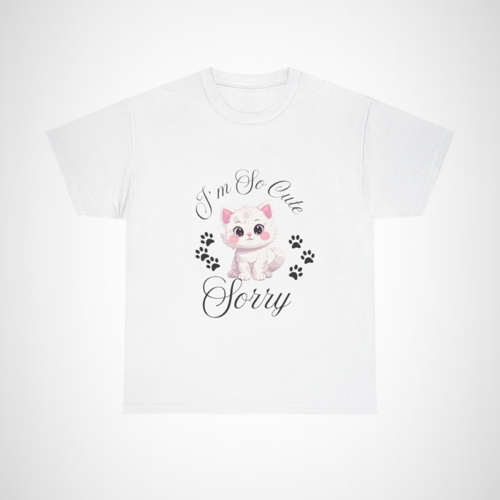 Charming graphic tee featuring an adorable white cat for cat lovers White colour