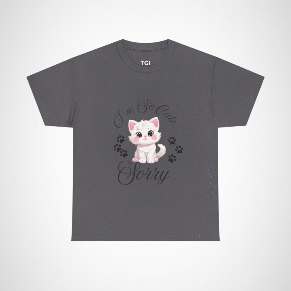 Charming graphic tee featuring an adorable white cat for cat lovers Charcoal colour