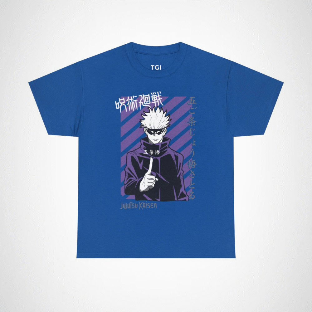 Jujutsu Kaisen Gojo Satoru T-Shirt design featuring anime character Royal colour