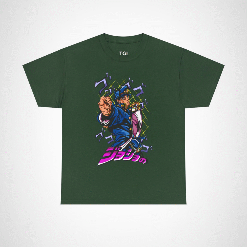 JoJo's Bizarre Adventure inspired character t-shirt with dynamic artwork Forest Green colour