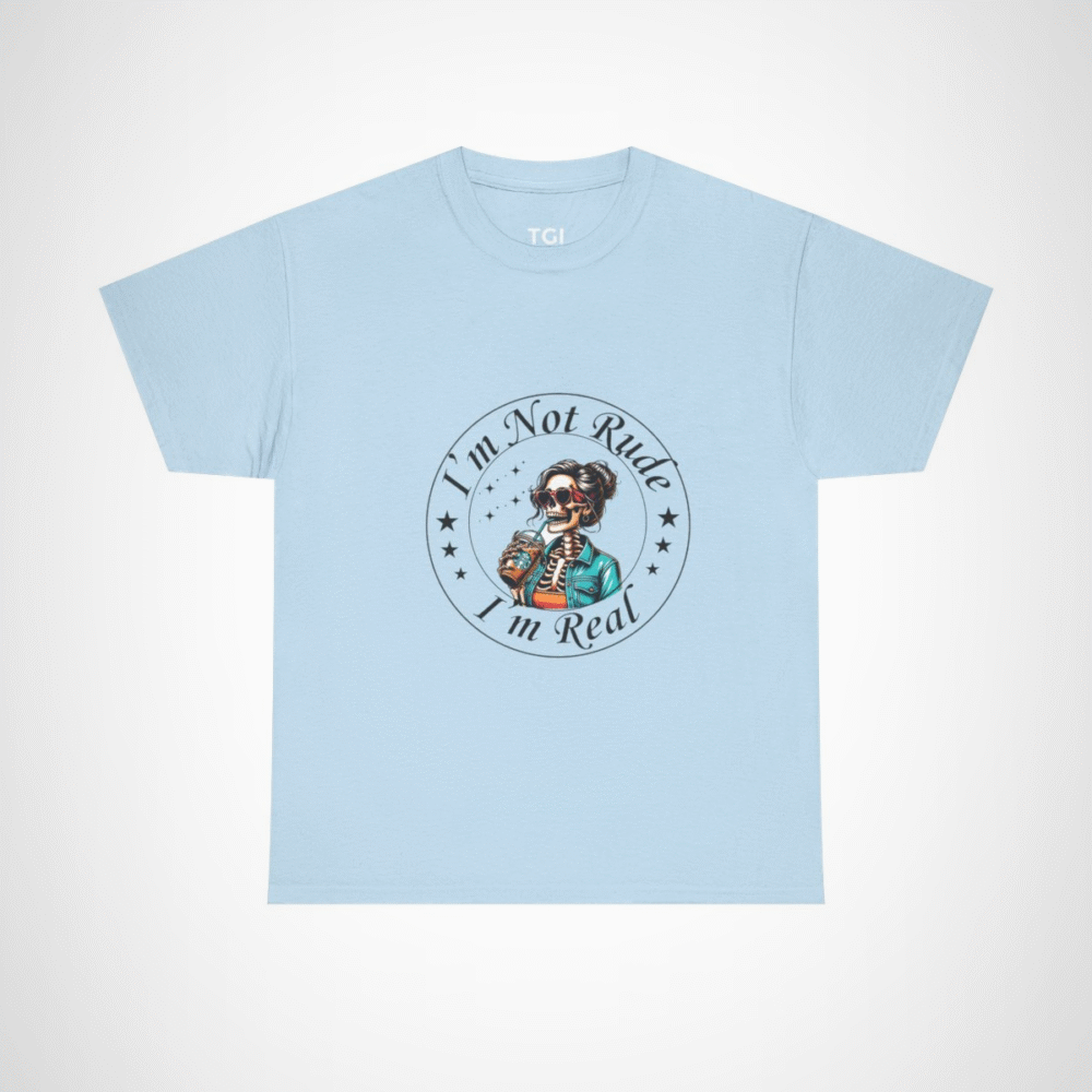 Chic skeleton t-shirt featuring skeleton with iced coffee Light Blue colour
